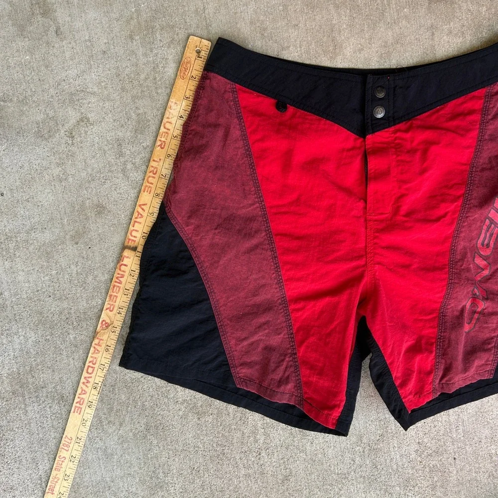 90s Vintage O'Neill Board Shorts Size 32 Red Black Colorblock Y2K Surf Baggies
